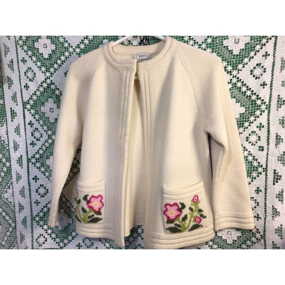 Cream Floral Pocket Knit Cardigan Sweater